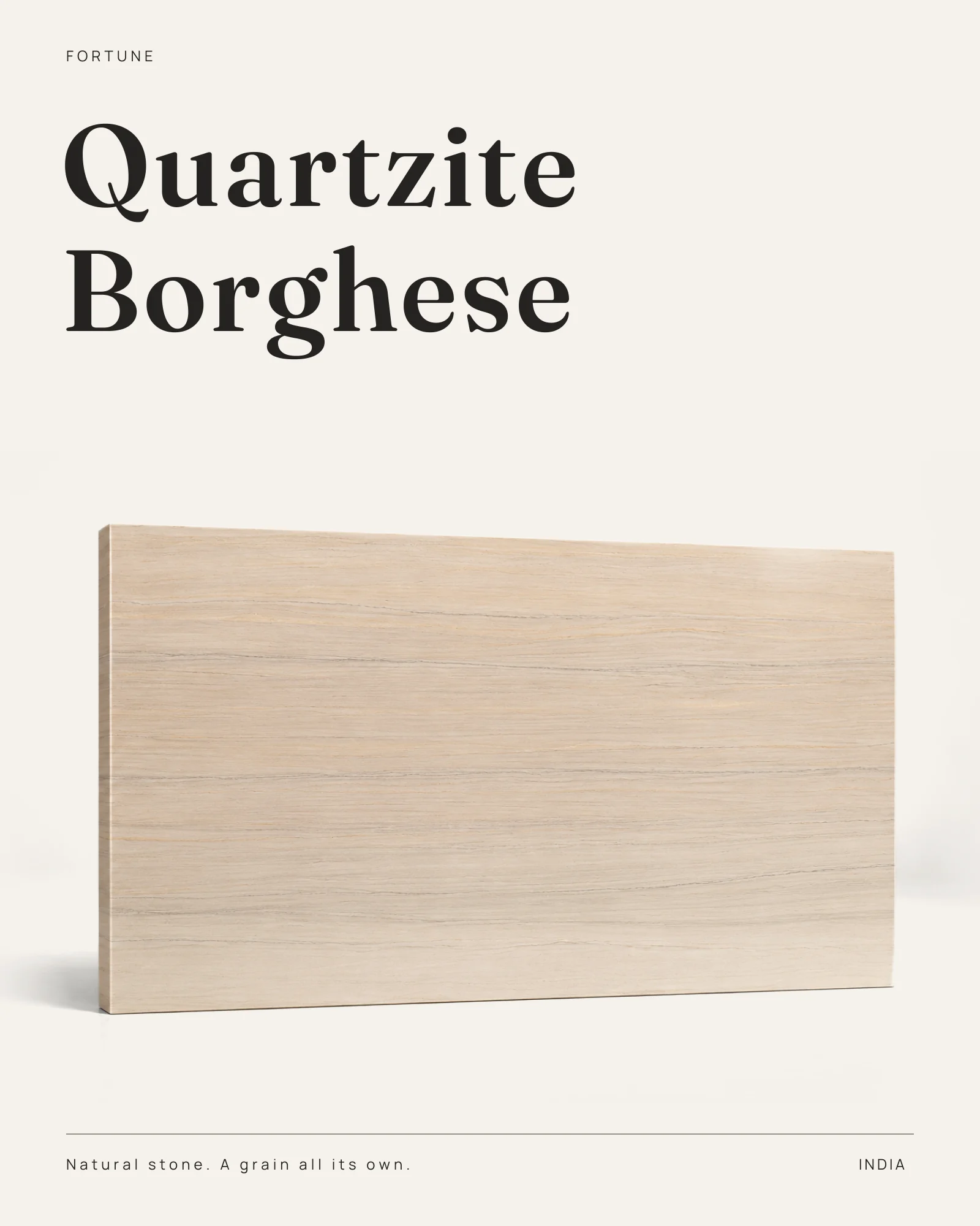 Quartzite Borghese poster: a beige natural quartz slab with fine wood-like grain lines